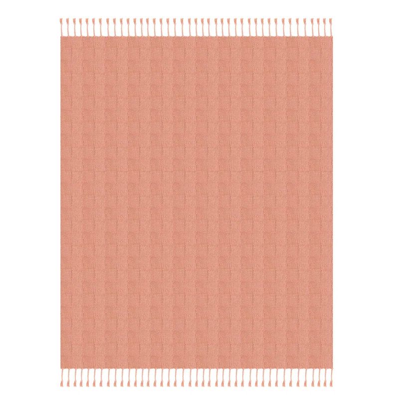 Coral Pink Organic Cotton Throw Blanket with Fringe