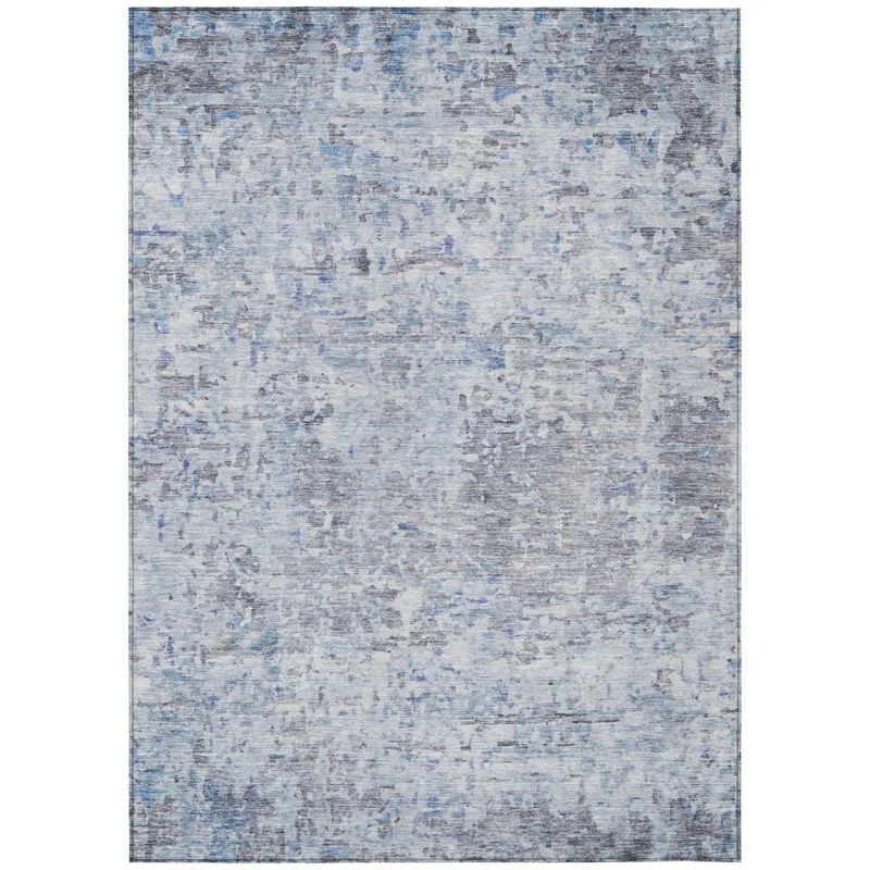 Sky Blue Flat Woven Synthetic Washable 5' x 7' Rug