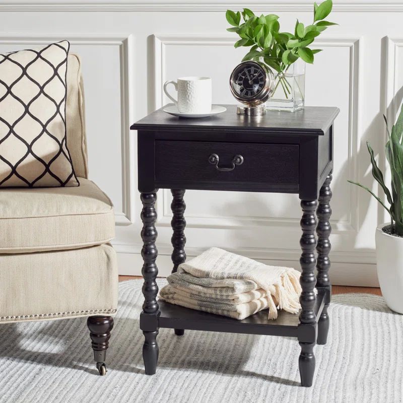 Athena Black Wood and Metal Accent Table with Storage
