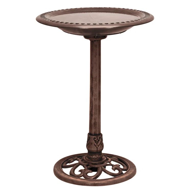 Bronze Pedestal Birdbath with Scrollwork Base and Ground Stake
