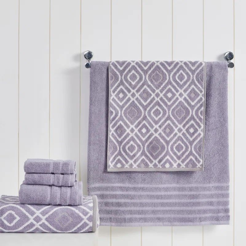 Lavender Egyptian Cotton 6-Piece Towel Set with Diamond Pattern