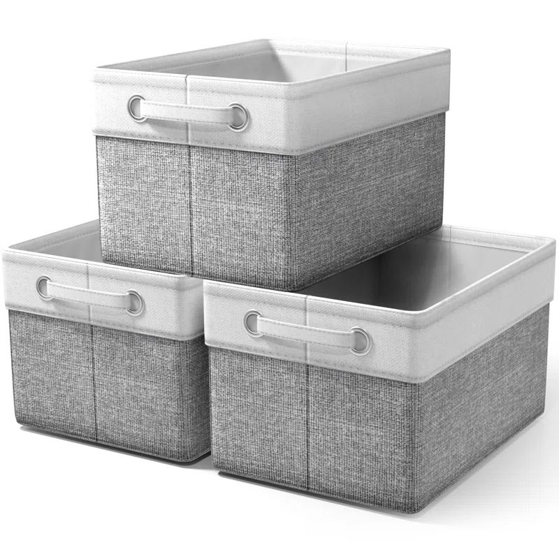 Gray and White Collapsible Fabric Storage Bins Set of 3
