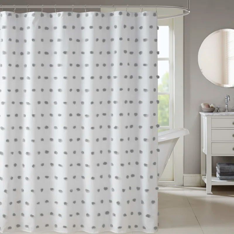 White and Gray Polka Dot Fabric Shower Curtain