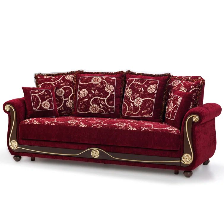 Burgundy Twin Fabric Sofa Bed with Hidden Storage