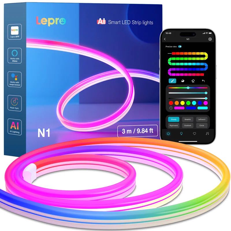 Multicolor LED Voice-Controlled Indoor Rope Lights with Remote