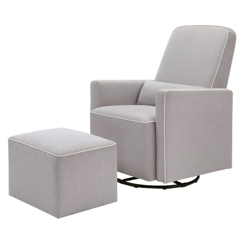 Gray Polyester Swivel Glider with Ottoman and Lumbar Pillow