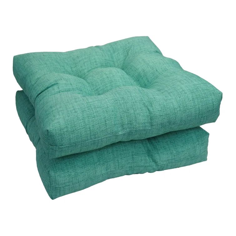 Aqua Tufted Spun Polyester Dining Chair Cushions, Set of 2