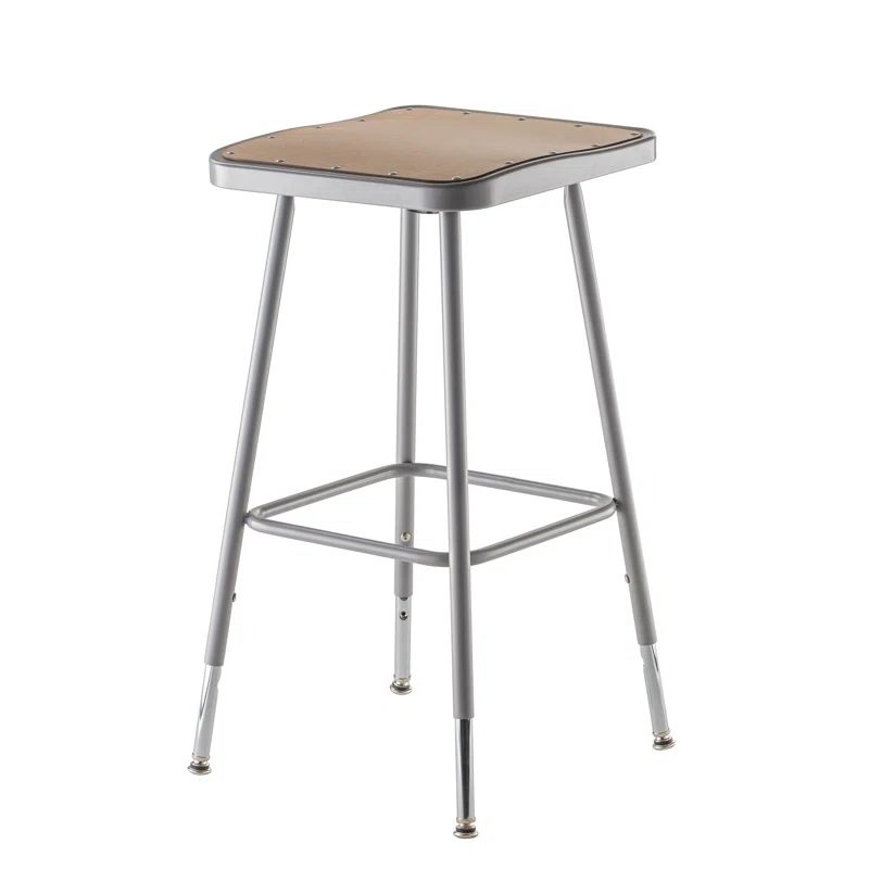 Sleek Gray Adjustable Metal Stool with Square Seat