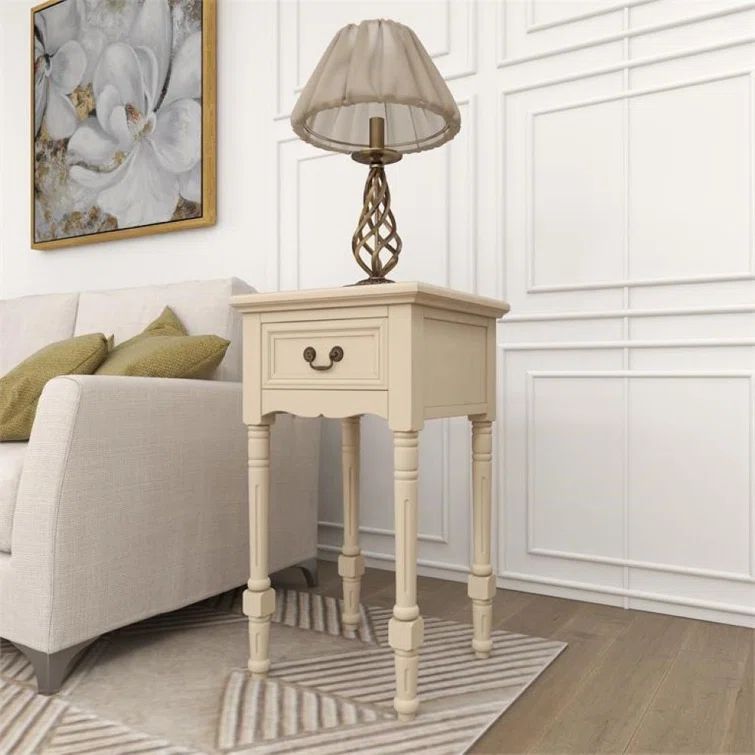 Antiqued White Solid Hardwood 29" French-Inspired Nightstand