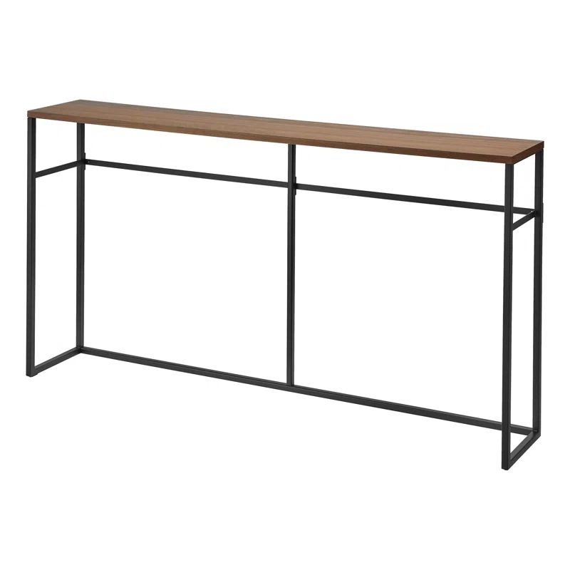 Slim Black Metal and Wood Console Table with Storage Hooks