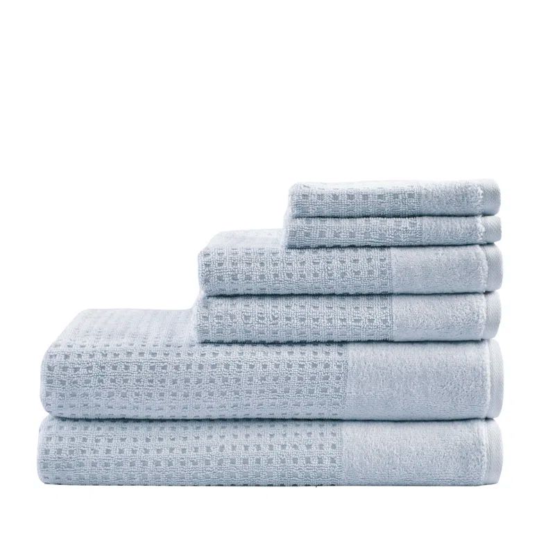 Blue Cotton Waffle Weave Hand Towel Set of Six