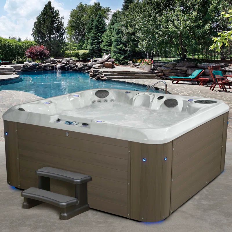 Amplified 6-Person Square Gray Polyethylene Hot Tub with 100 Jets