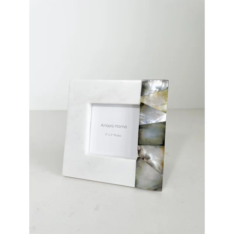 White Marble Picture Frame with Mother of Pearl Accent