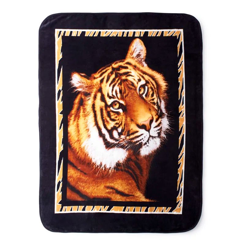 Oversized Black and Orange Fleece Electric Throw Blanket