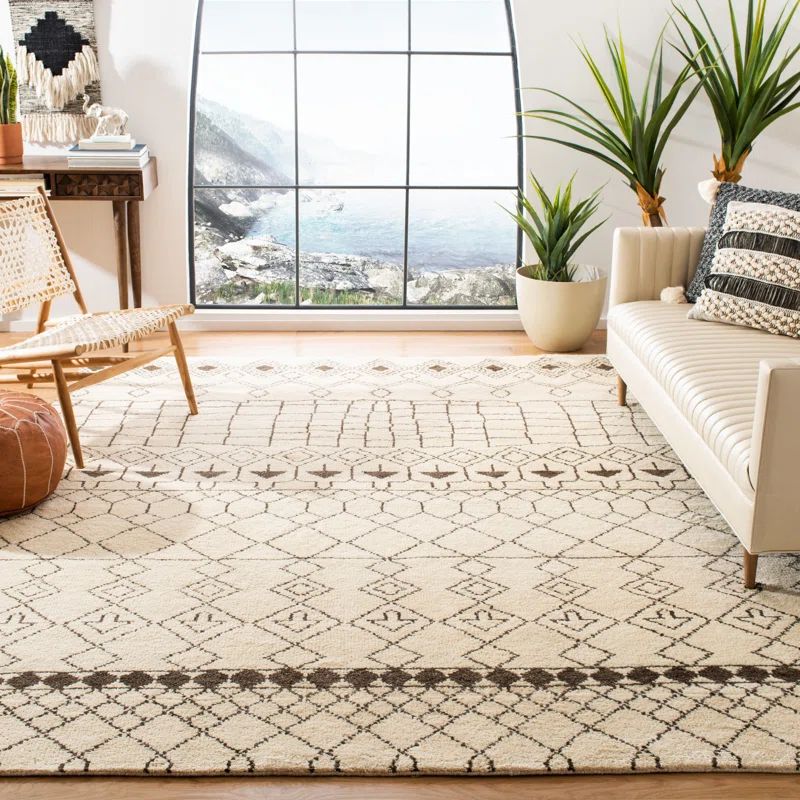Loft Collection Hand-Knotted Wool Area Rug, Cream/Brown, 9' x 12'