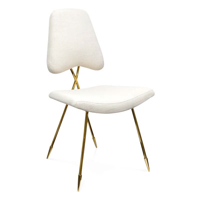 Belgium Stone Linen Upholstered Side Chair with Brass Frame