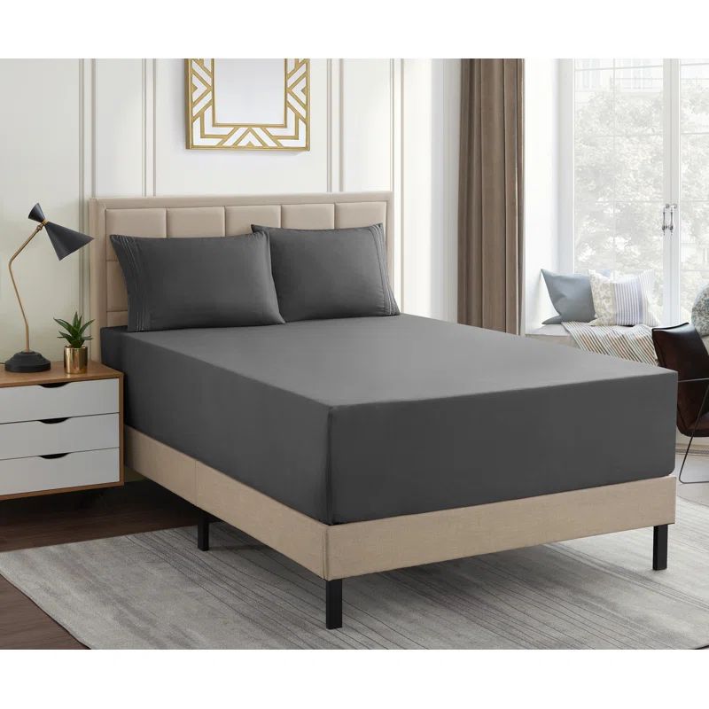 California King Gray Solid Microfiber Deep Pocket Sheet Set
