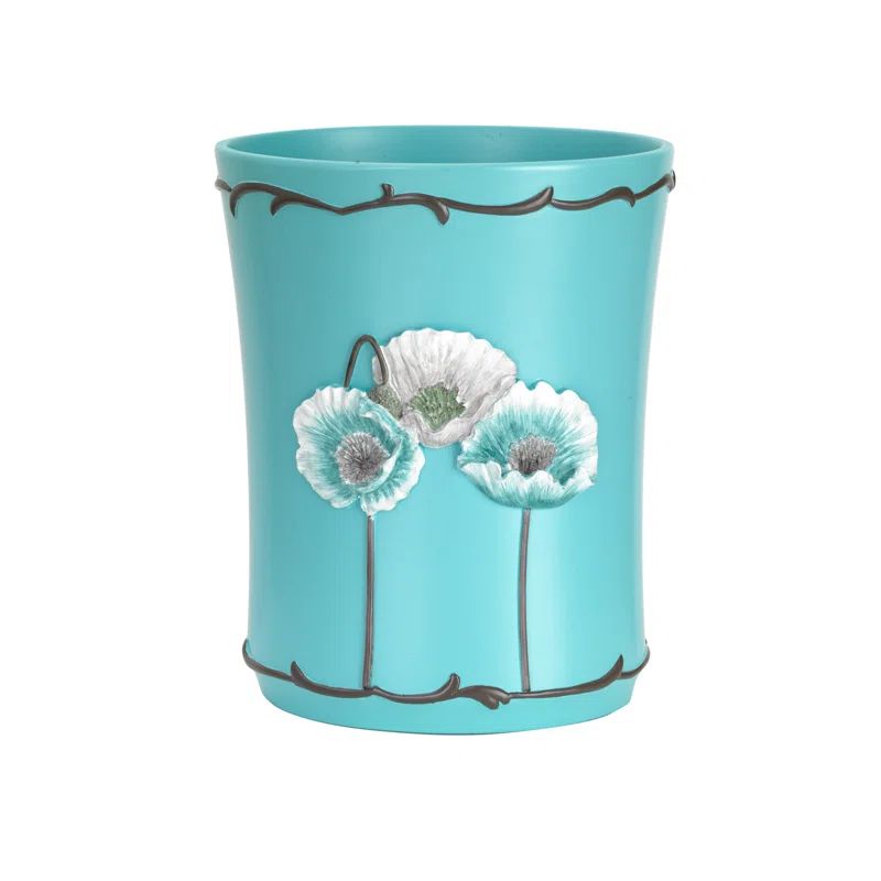 Aqua Blue Floral Plastic Waste Basket for Kitchen