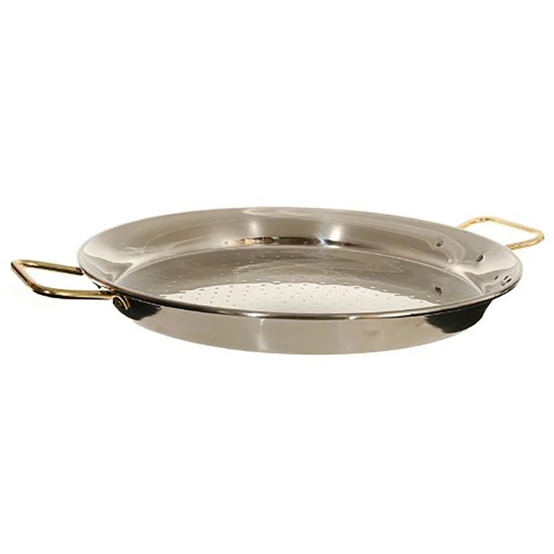 8.5-Inch Stainless Steel Paella Pan with Gold Handles