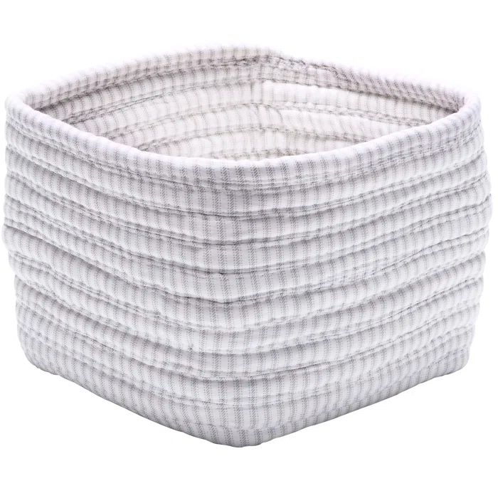 Gray and White Cotton-Blend Square Storage Basket