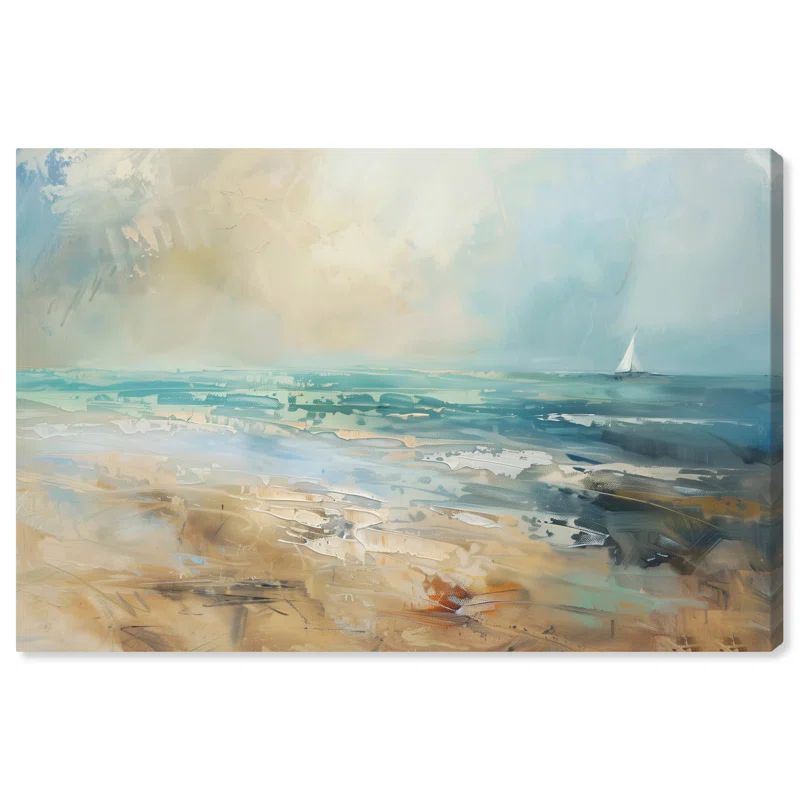 Beyond The Shore Large Blue and Beige Coastal Canvas Wall Art