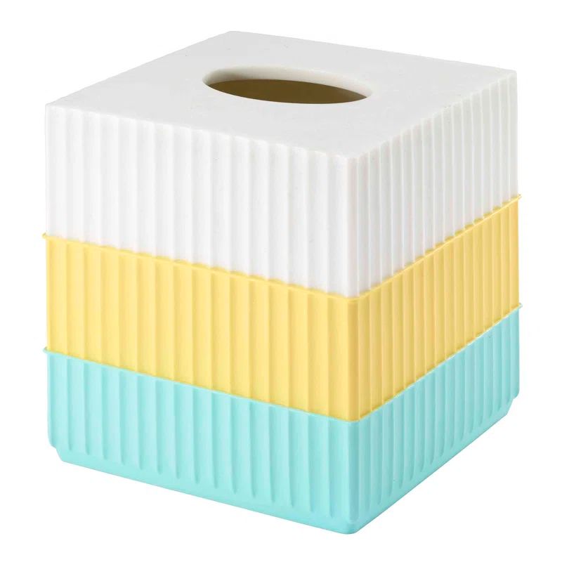 Aqua and Yellow Striped Resin Tissue Box Cover