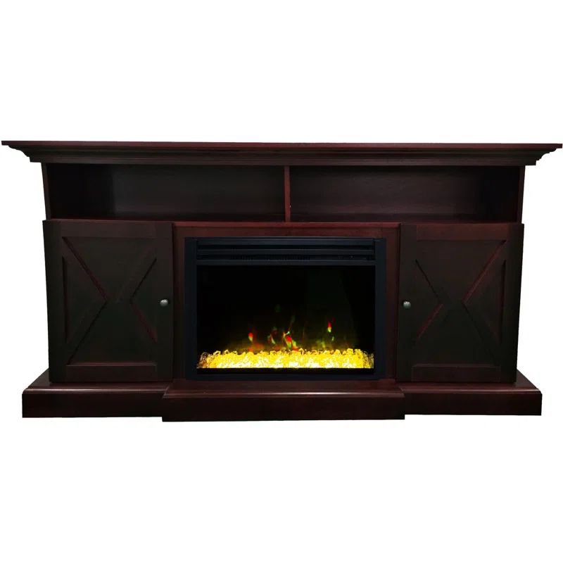 Mahogany 62-Inch Electric Fireplace Mantel with Realistic Log Insert
