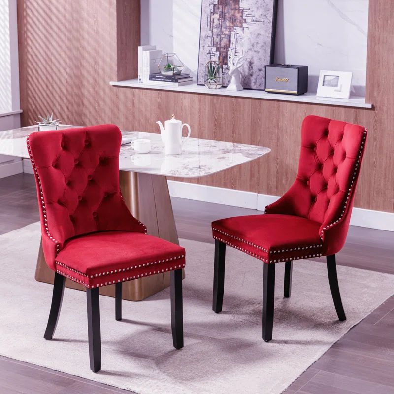 Wine Red Velvet Wing Back Parsons Side Chair Set