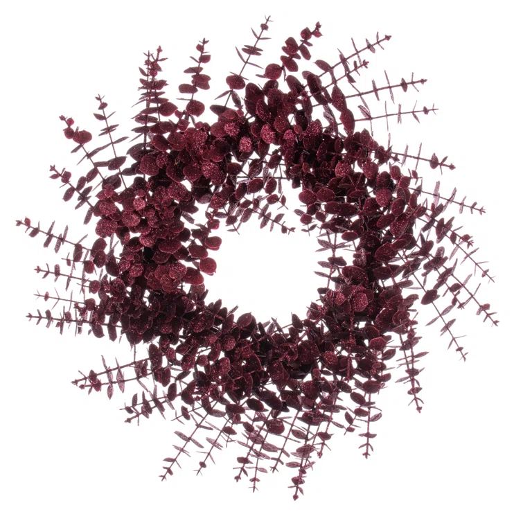 Burgundy Artificial Eucalyptus Wreath with Glitter, 24-inch