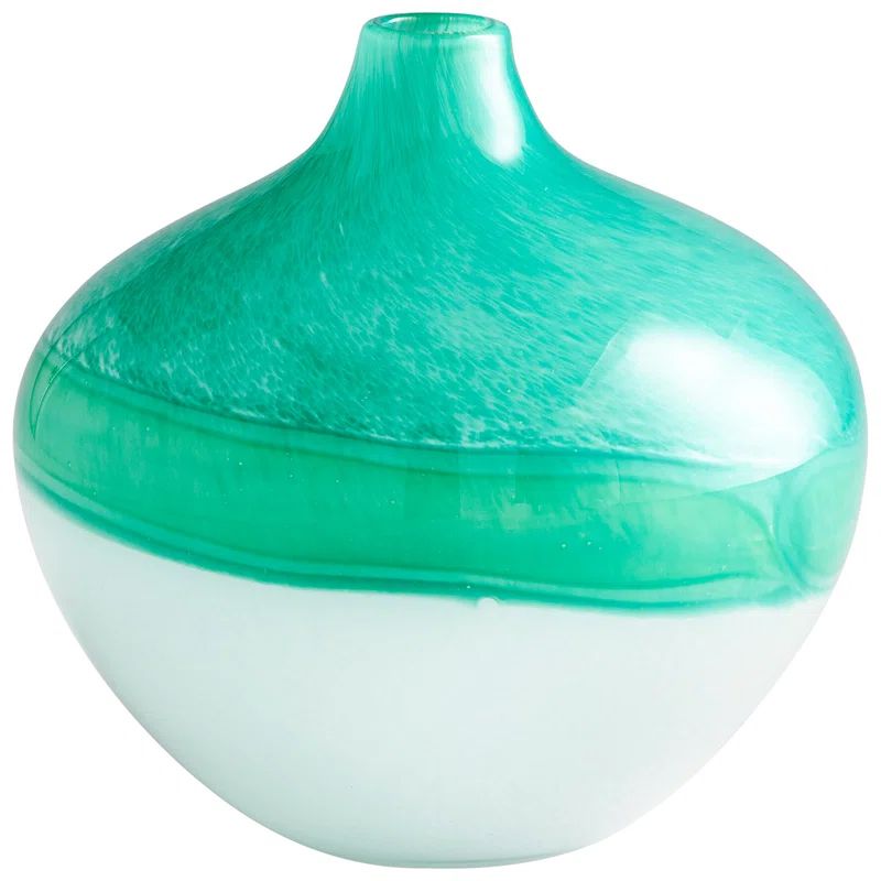 Turquoise and White Iced Marble Glass Bud Vase