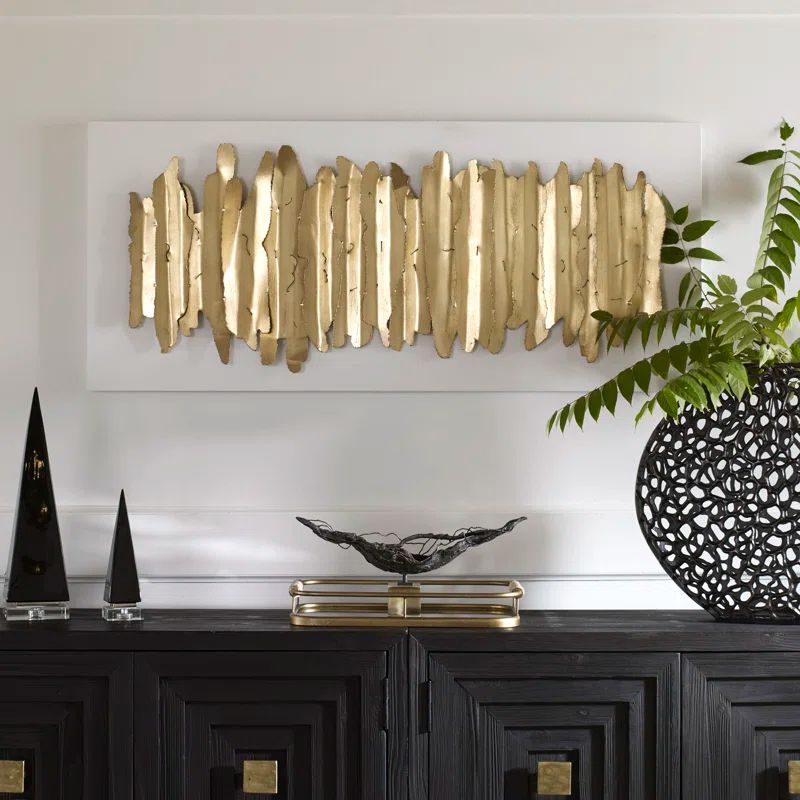 Gold Leaf Embellished Iron Rectangular Wall Sculpture