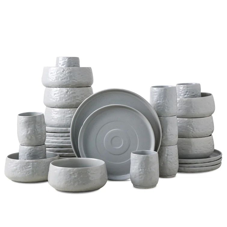 Gray and White Variegated Glaze Ceramic Dinnerware Set, Service for 8