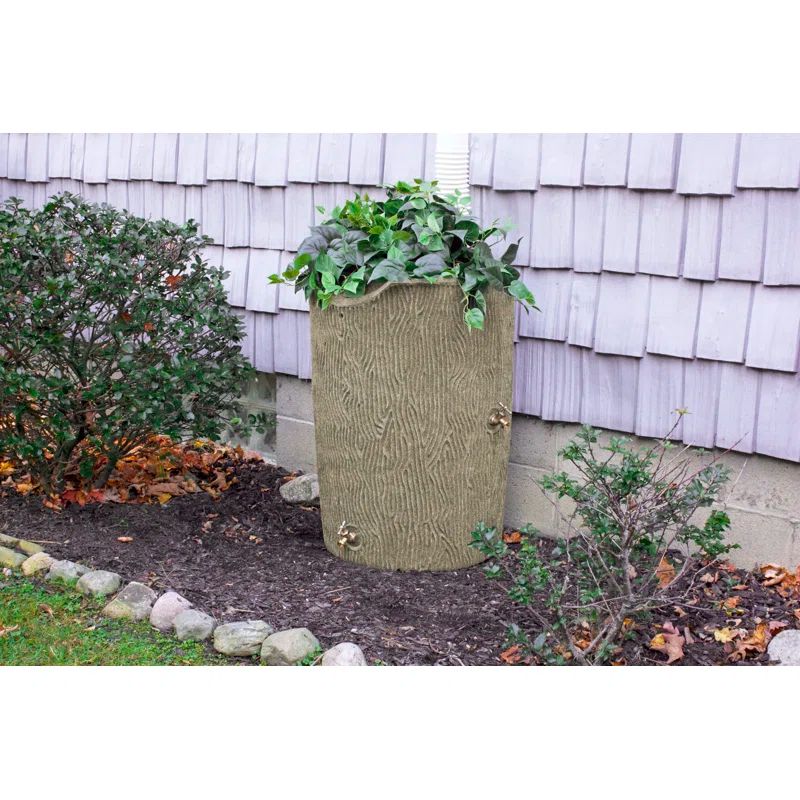 Sandstone Bark Design 50 Gallon Rain Saver with Brass Spigots