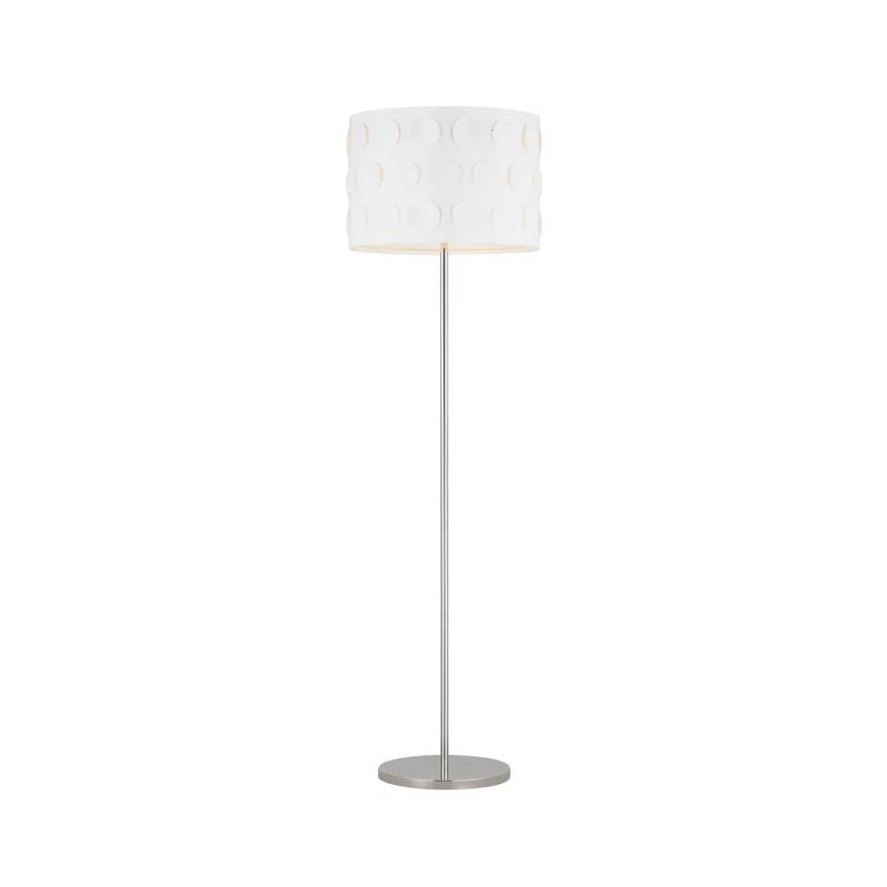 Polished Nickel 62" Floor Lamp with White Linen Shade