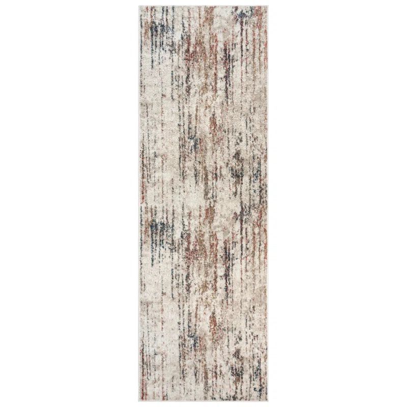 Ivory and Multicolor Tufted Polypropylene Runner Rug