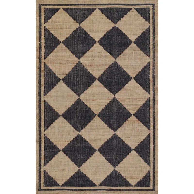 Handmade Black and Beige Wool and Jute Rectangular Rug 2' x 3'