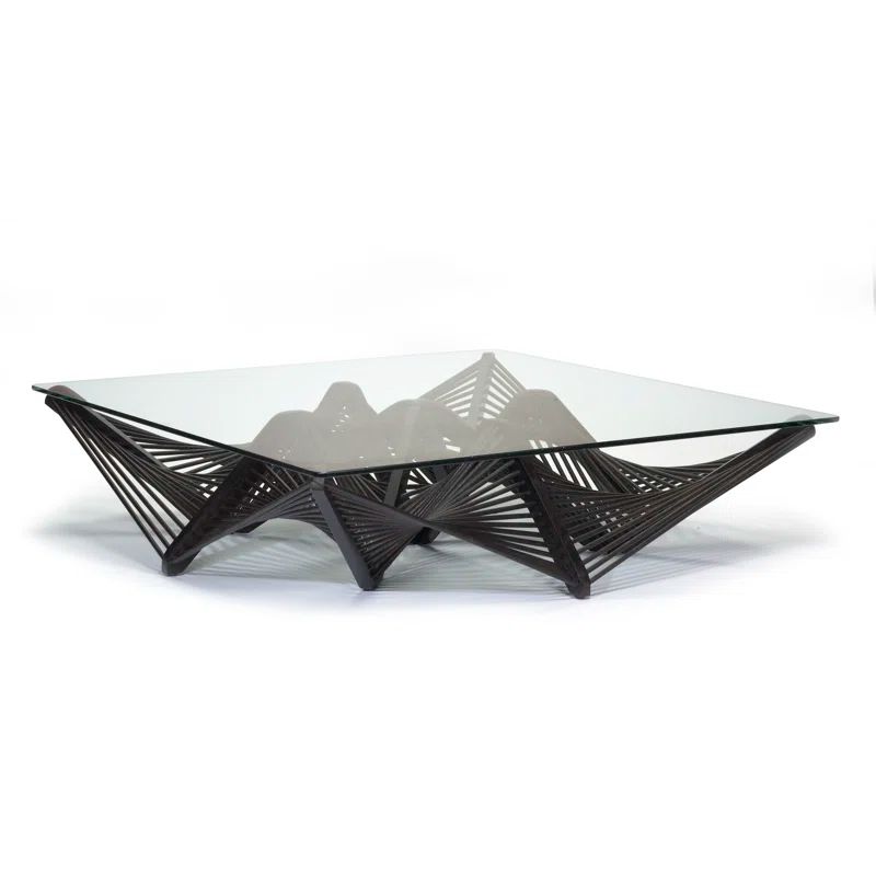 Geo Dark Brown Glass Coffee Table with Unique Base Design