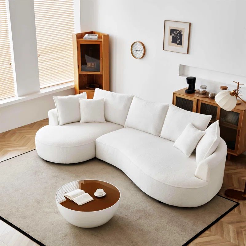 White Velvet Curved Modular Sectional Sofa with Wooden Frame
