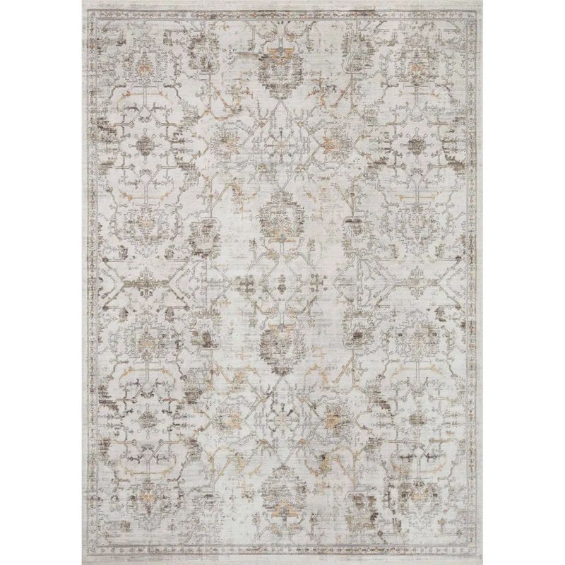 Ivory and Dove Rectangular Synthetic Oriental Area Rug