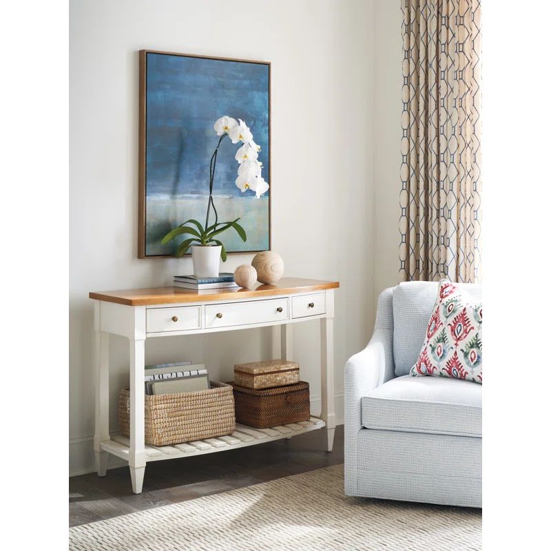 Mid-Century Modern Bowfront 48'' Brown and White Console Table with Storage