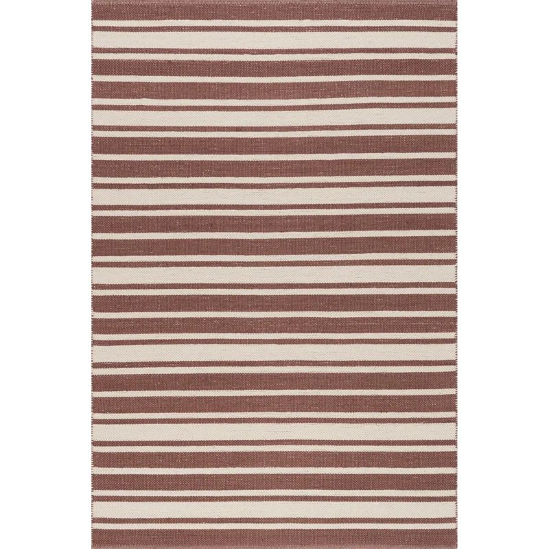 Brick and Off-White Striped Wool Rectangular Area Rug, 4' x 6'
