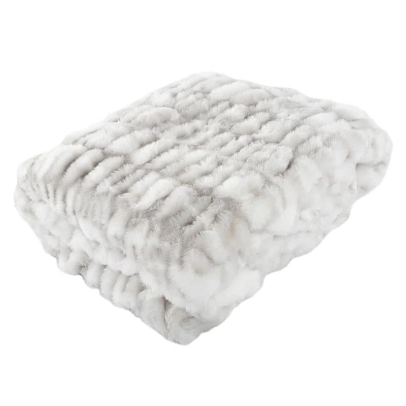 Gray Queen Size Jacquard Faux Fur Blanket