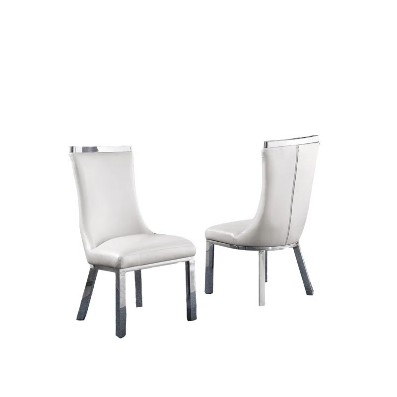 White Faux Leather High Back Parsons Side Chair with Metal Legs