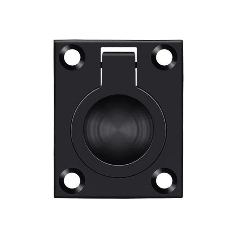 Modern Black Brass Recessed Flush Ring Pull with Mounting Hardware