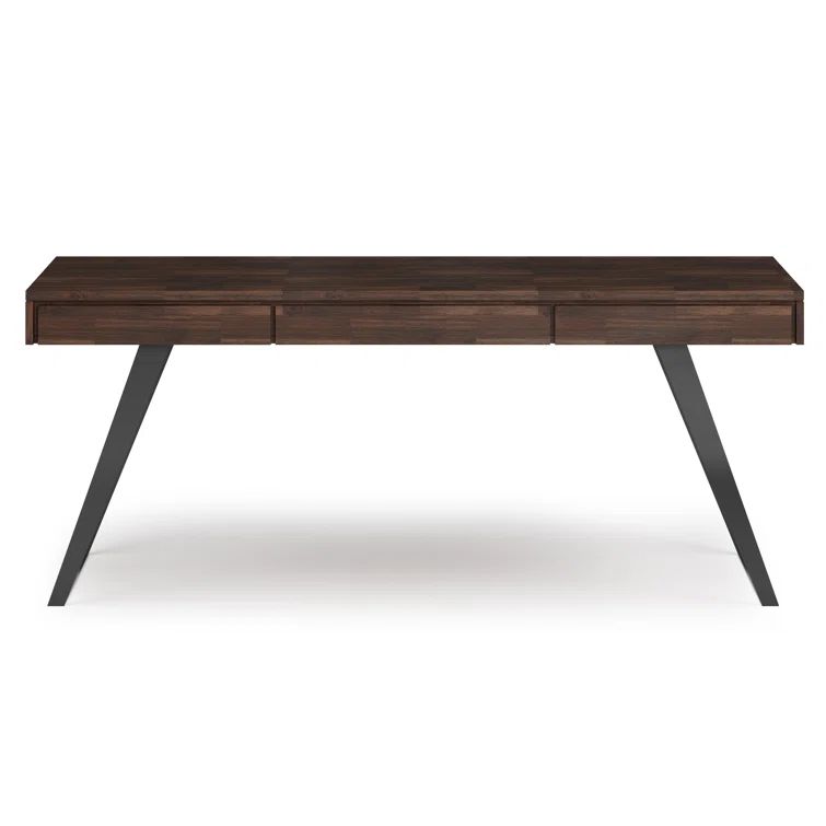 Lowry 72" Distressed Charcoal Brown Acacia Wood Desk with Keyboard Tray