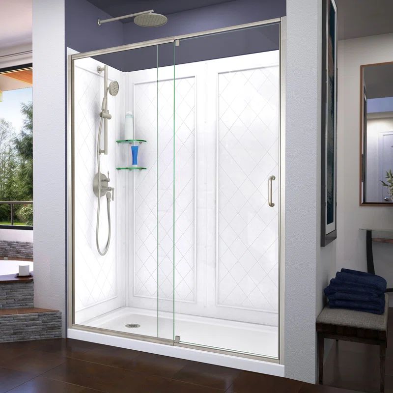 Flex 60 in. Brushed Nickel Semi-Frameless Shower Kit with Clear Glass