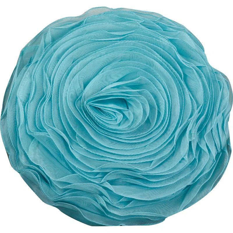 Turquoise Round Rose Design Throw Pillow
