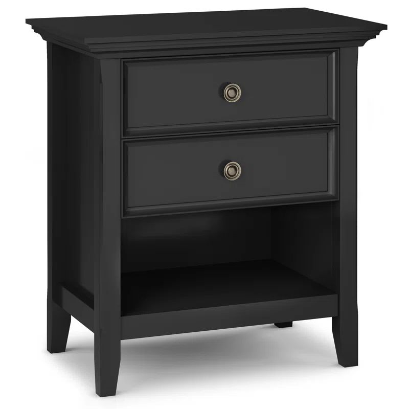 Amherst Black Solid Wood 2-Drawer Nightstand with Open Shelf