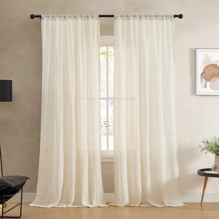 Natural Linen Blend Light-Filtering Rod Pocket Curtain Pair