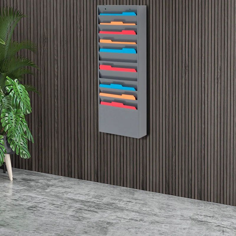 Gray Stainless Steel Wall Mounted File Holder with 11 Pockets